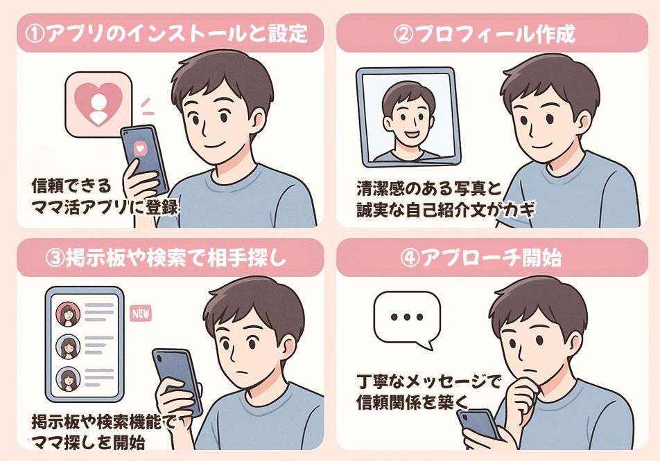 ママ活アプリの使い方、登録から出会うまでの流れ
