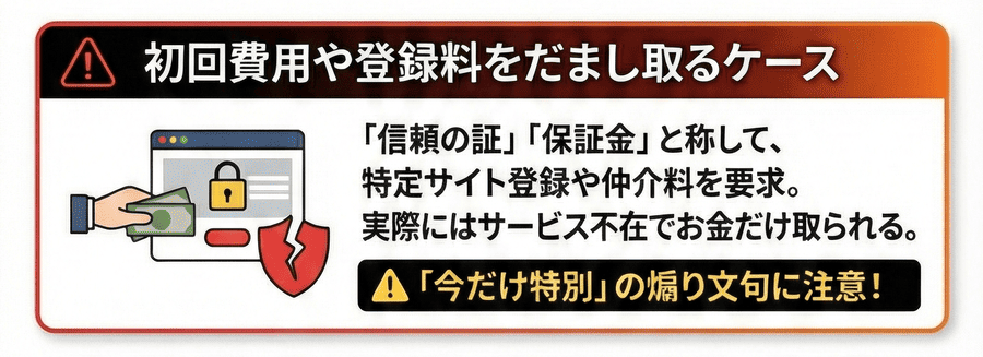 初回費用や登録料をだまし取るケース