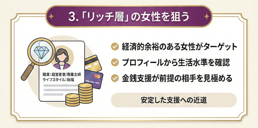 リッチ層の女性を狙う
