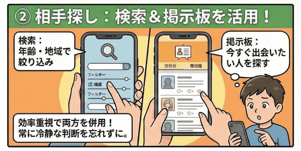 検索条件・掲示板で相手を探す