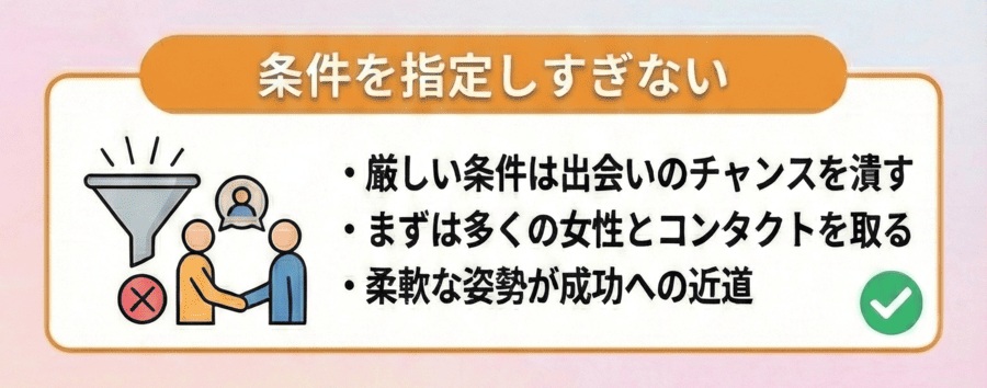 条件を指定しすぎない