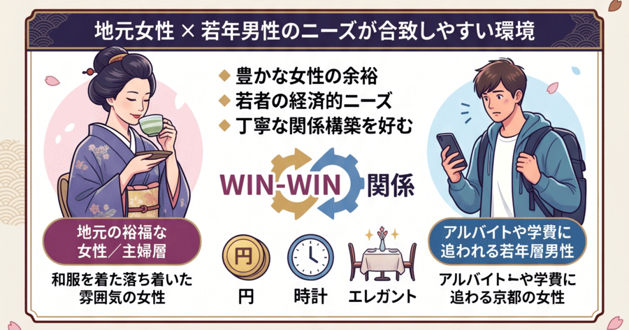 地元女性 × 若年男性のニーズが合致しやすい環境
