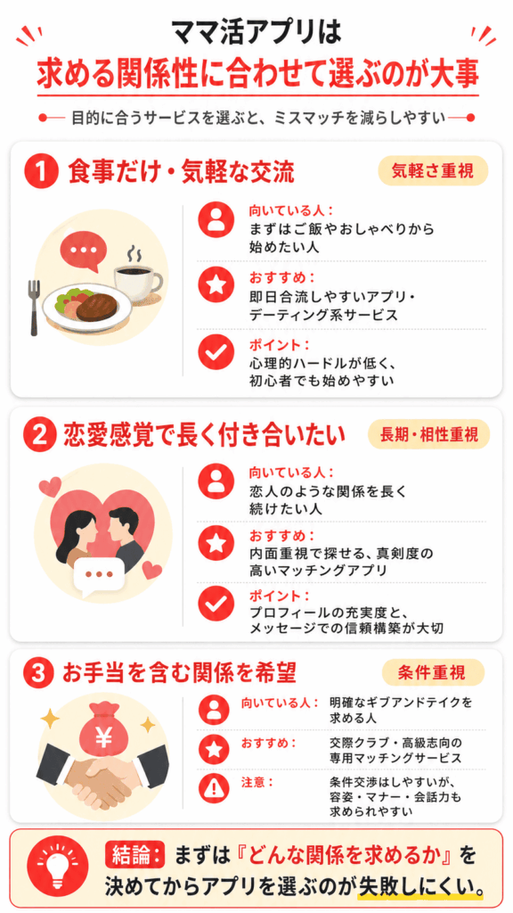 ママ活アプリは求める関係性に合わせて選ぶのが大事